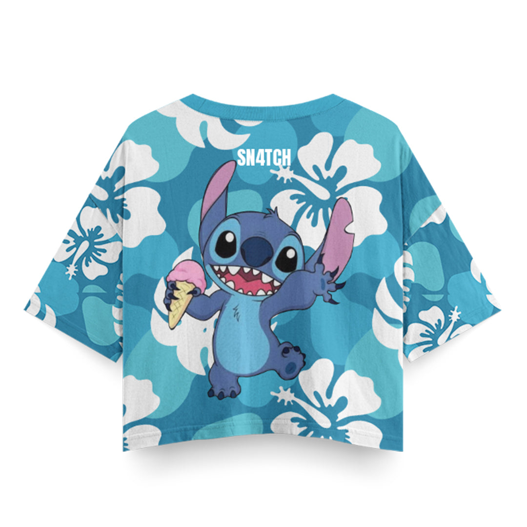 Polera corta oversize- Stitch Celeste- Dibujos Animados