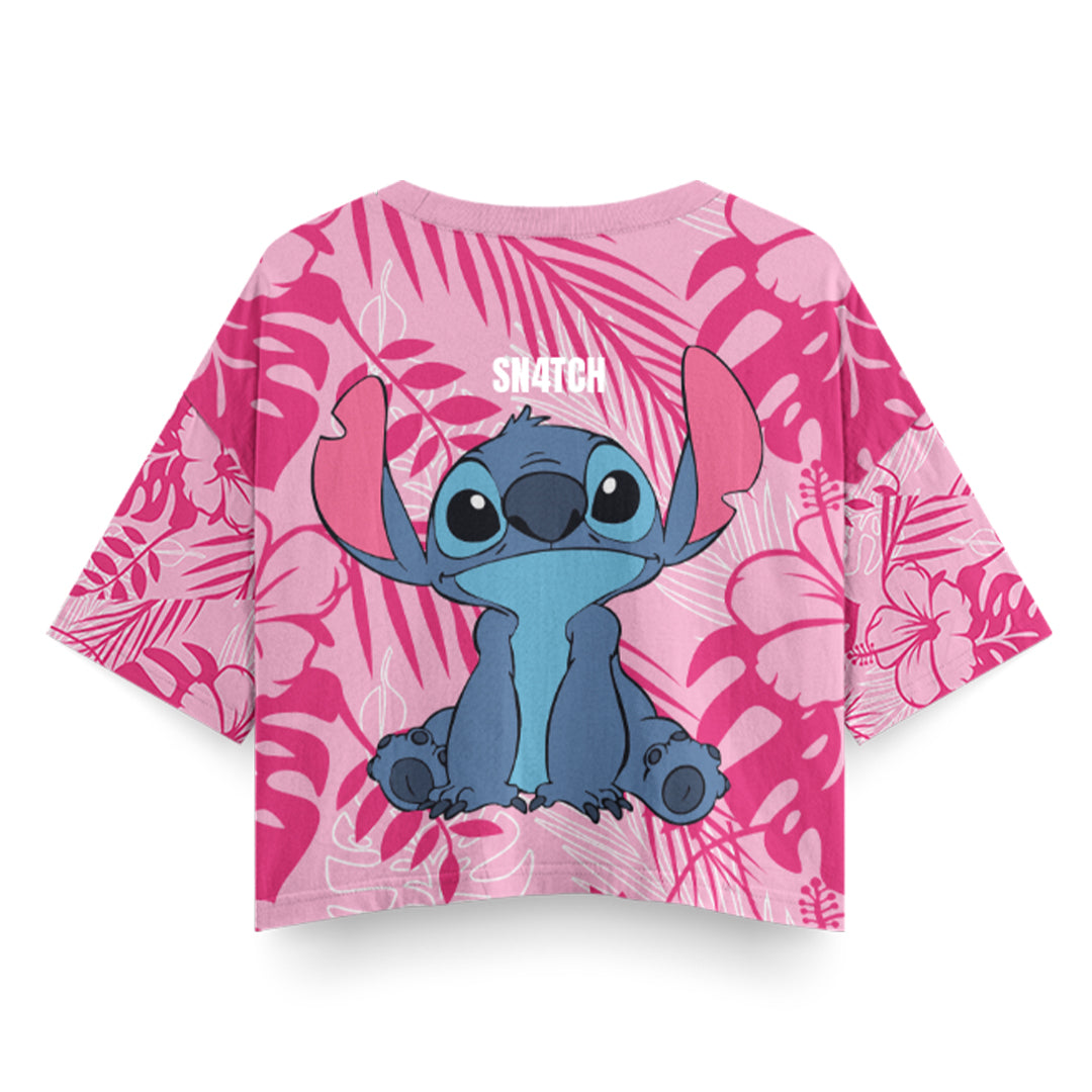 Polera corta oversize- Stitch Rosada- Dibujos Animados