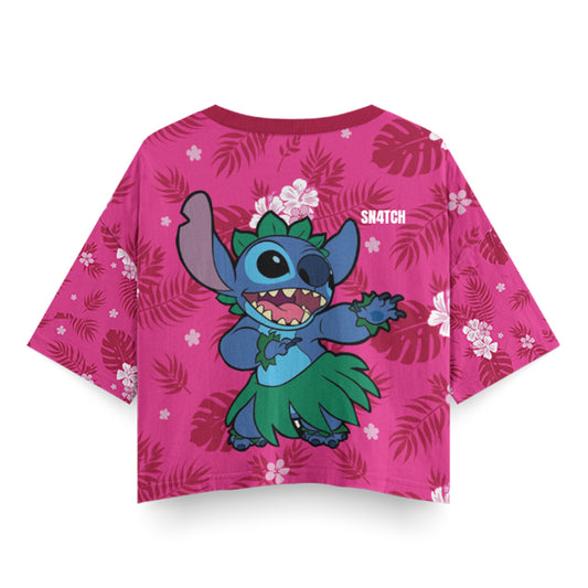Polera corta oversize- Stitch Fucsia- Dibujos Animados